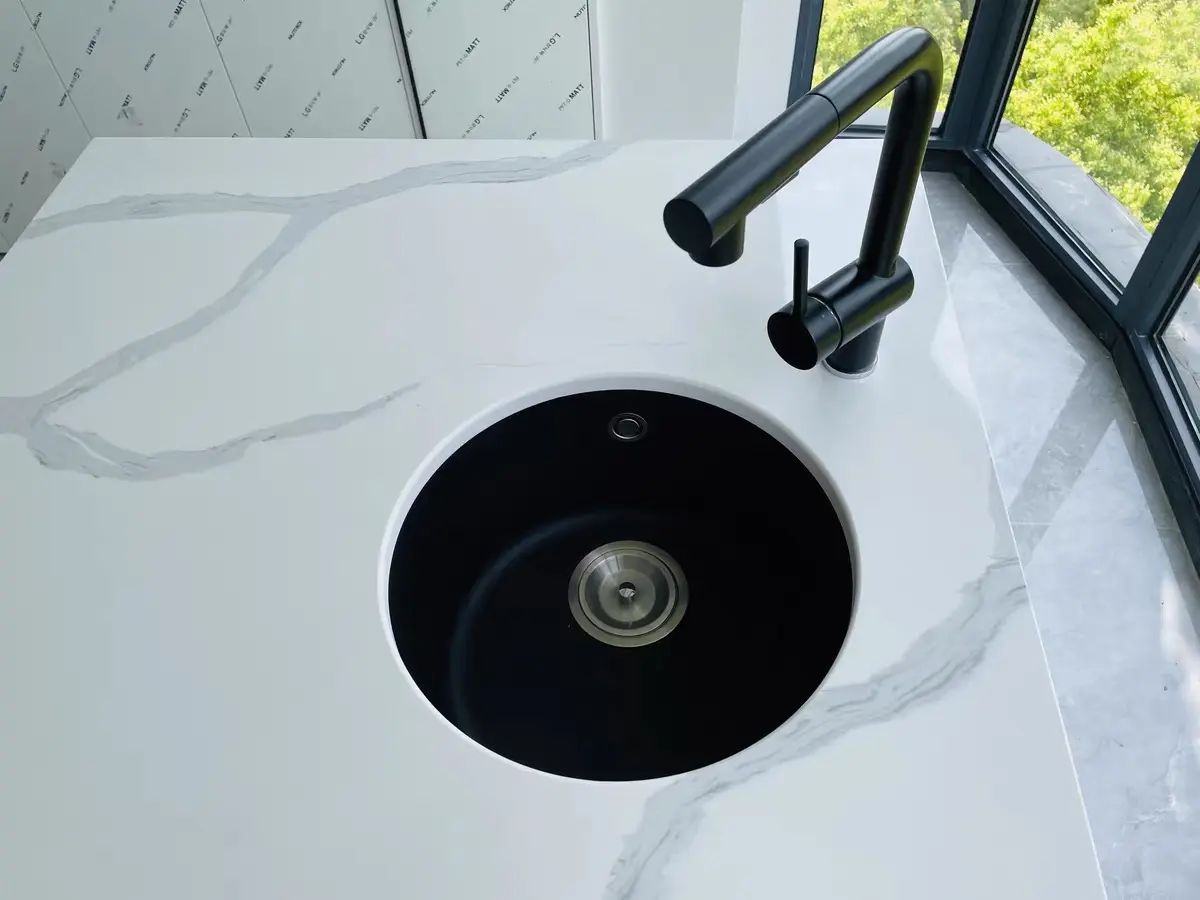 shkrt black modern round quartz composite sink