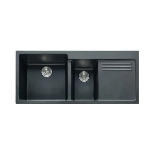 Large Double Bowl Rectangle Quartz Sink With Drainboard